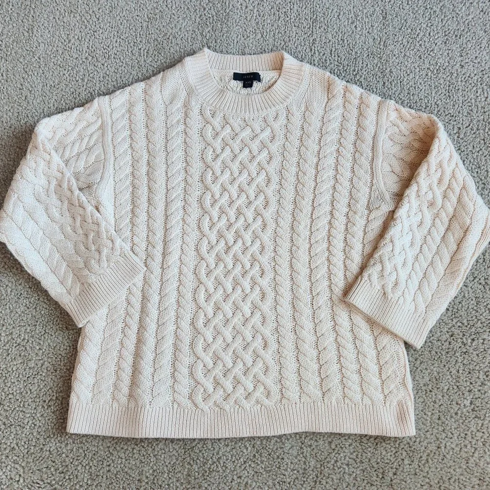 NWOT J. Crew Cotton Cashmere Cable Knit Pullover in Palest Peach RUNS BIG